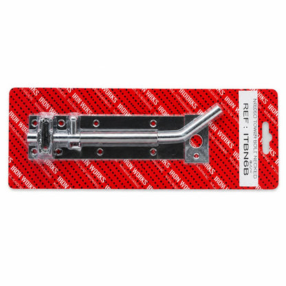 Black necked tower bolt by Iron Works displayed on red card