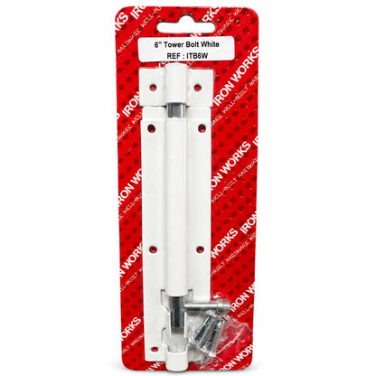 Iron Works 6" Tower Bolt White packaging
