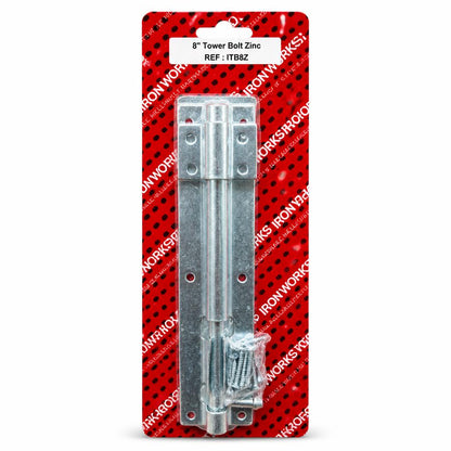Ironworks 8-inch tower bolt in packaging