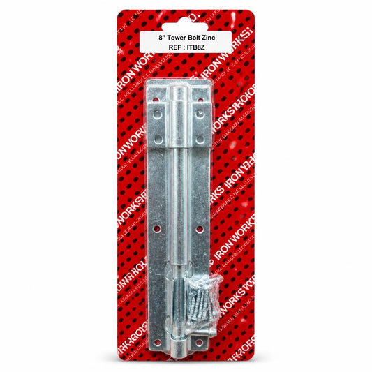 Ironworks 8-inch tower bolt in packaging