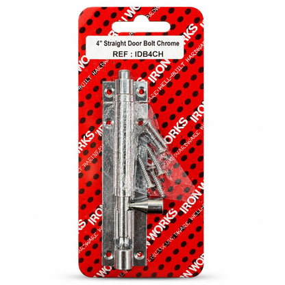 Ironworks 4-Inch Straight Door Bolt Chrome packaging back