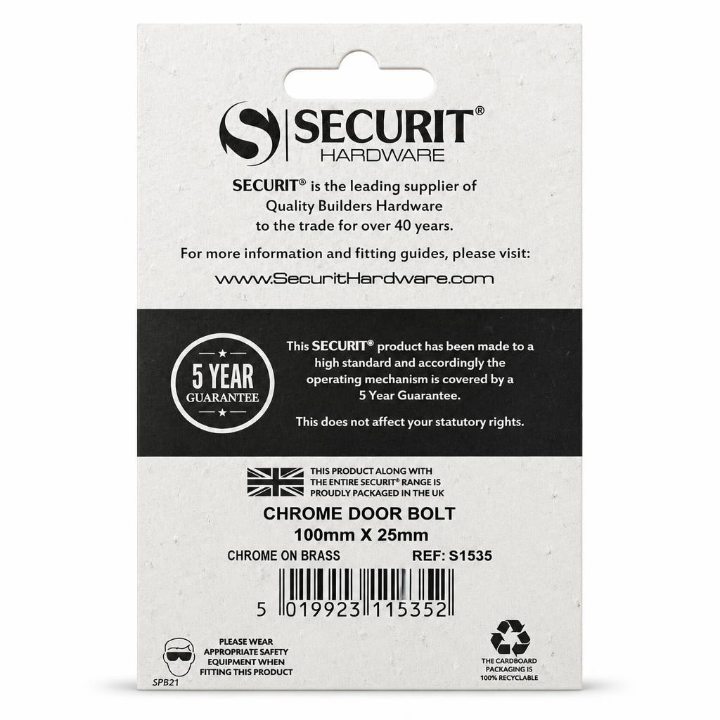 Securit Hardware Chrome Door Bolt packaging back