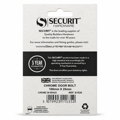 Securit Hardware Chrome Door Bolt packaging back