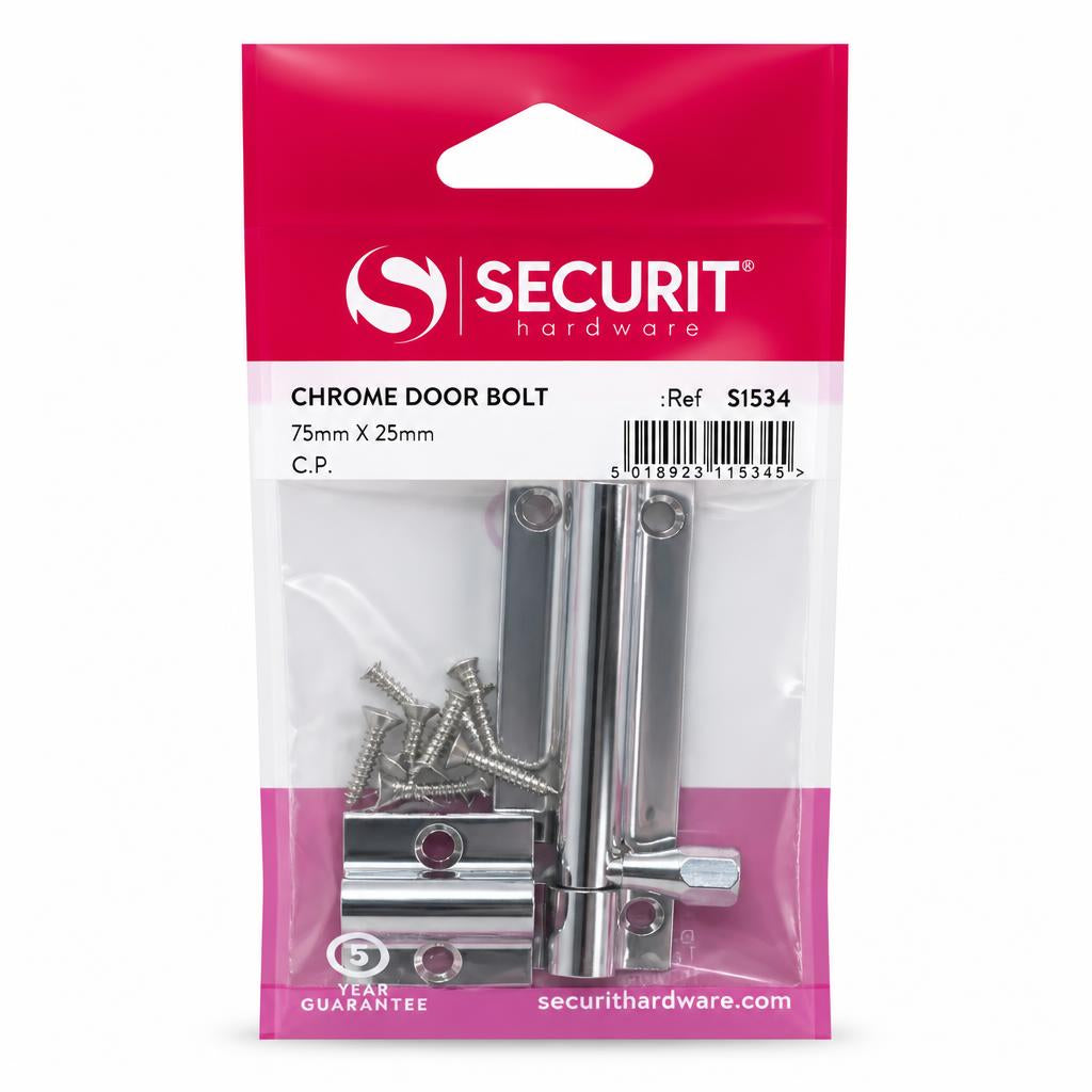 Securit Chrome Door Bolt packaging front