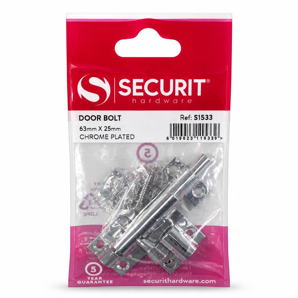 Securit Chrome Door Bolt packaging front view