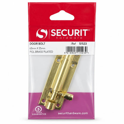 Back packaging of Securit Brass Plated Door Bolt with barcode 5019923115239