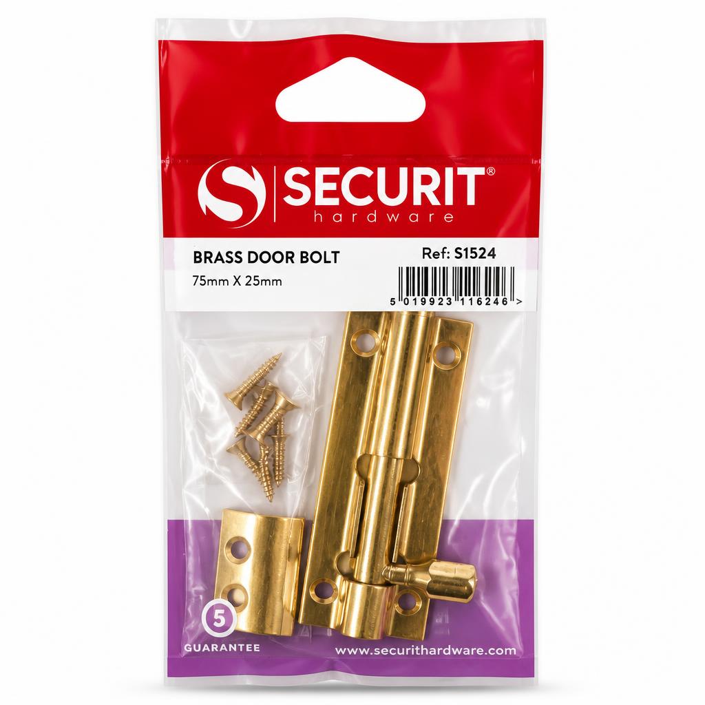 Securit Brass Door Bolt packaging front view