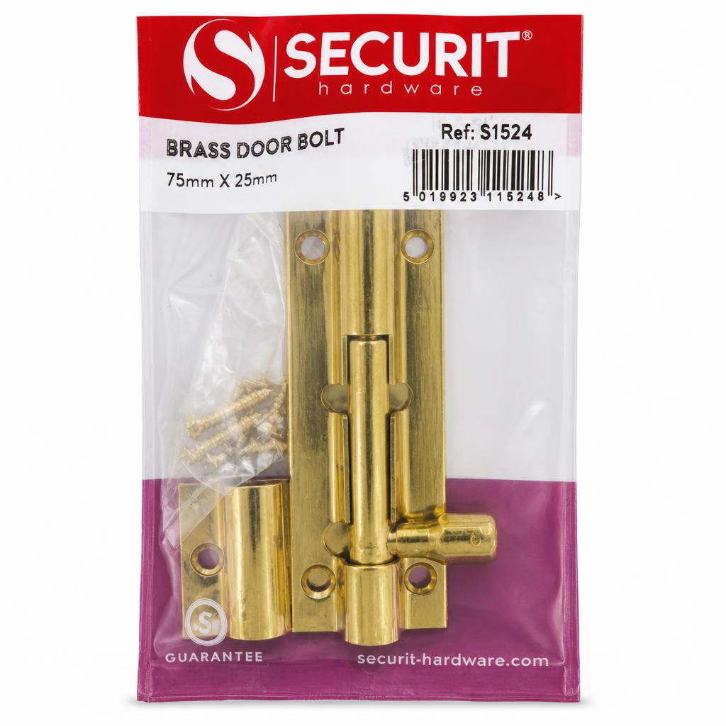 Securit Brass Door Bolt packaging back view