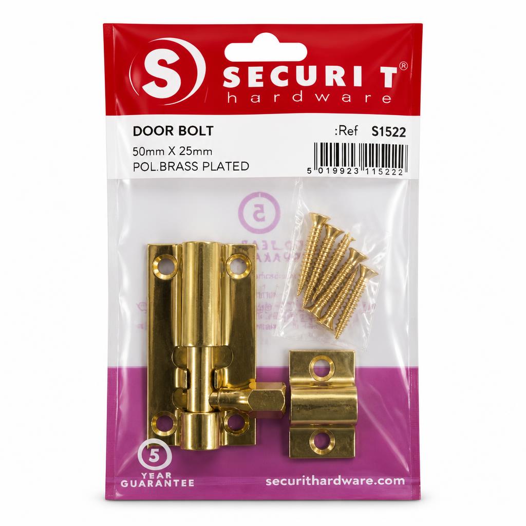 Securit Door Bolt 50mm X 25mm in sealed packaging