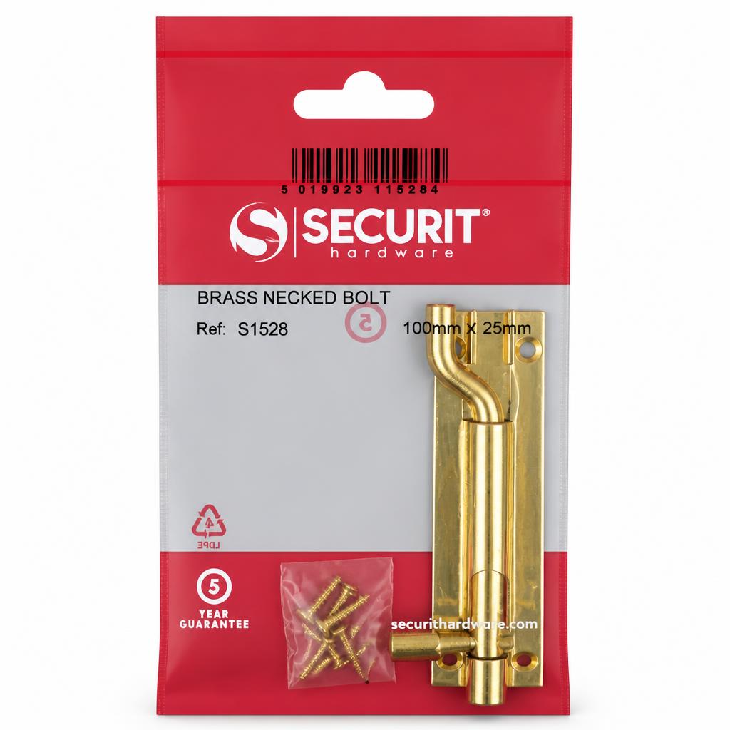Securit Brass Necked Bolt packaging front view