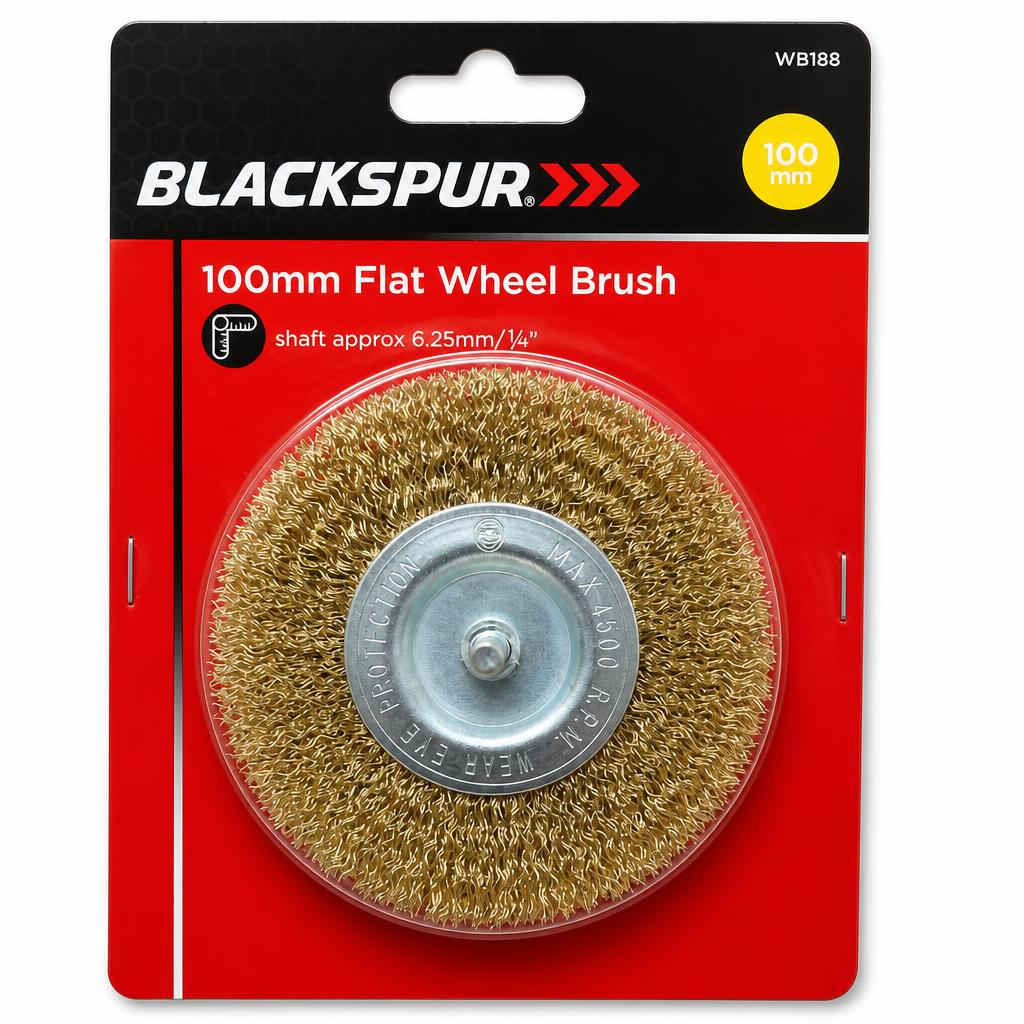 Blackspur 100mm Flat Wheel Brush in packaging