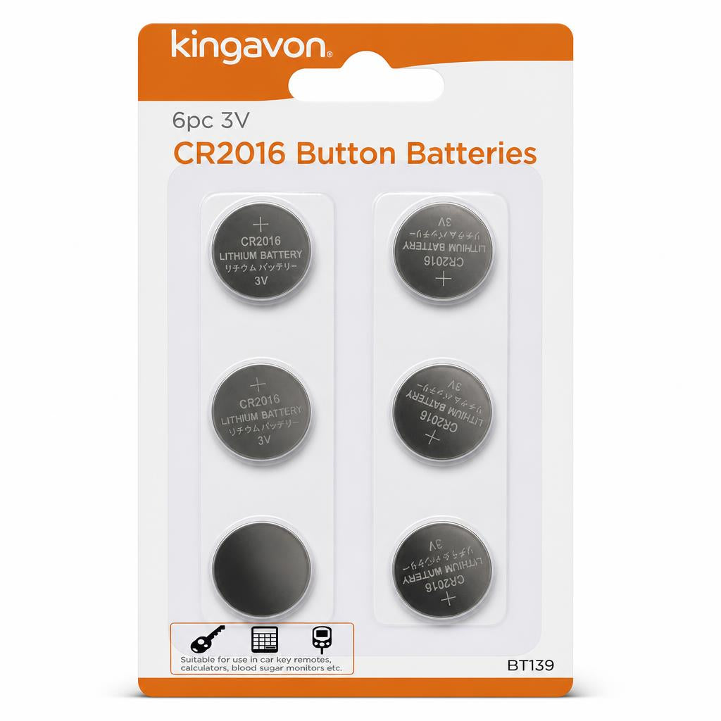 Kingavon CR2016 Button Batteries 6-pack packaging