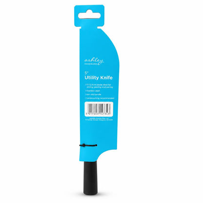 Back view of Ashley Housewares 5” Utility Knife packaging