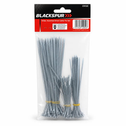 Rear view of Blackspur assorted silver cable ties package