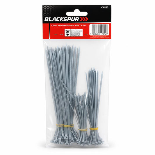 Rear view of Blackspur assorted silver cable ties package