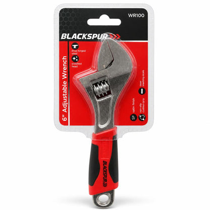 Front view of Blackspur 6” Adjustable Wrench packaging