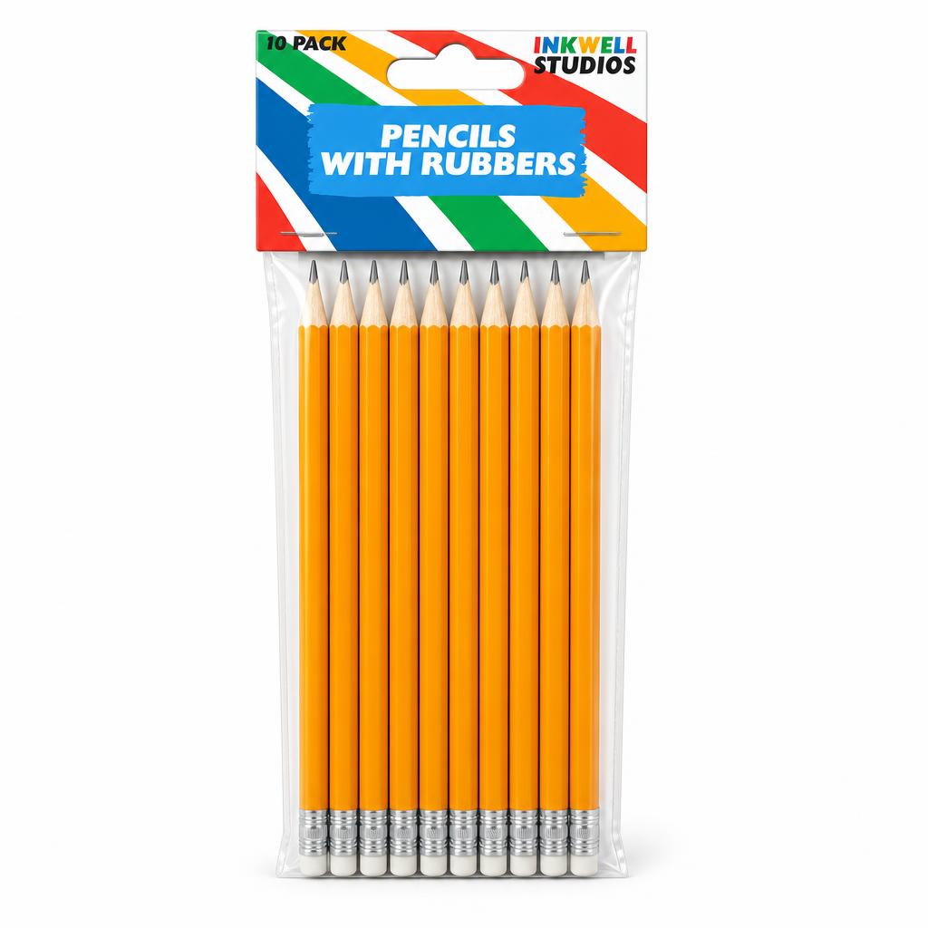 Pack of 10 orange pencils with rubbers from Inkwell Studios
