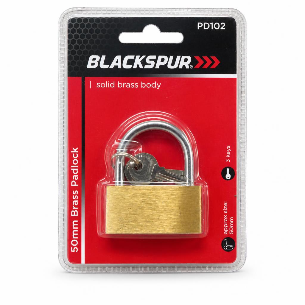 Blackspur 50mm Brass Padlock front packaging