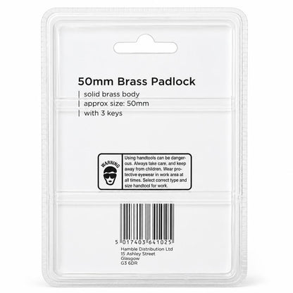 Blackspur 50mm Brass Padlock back packaging with barcode
