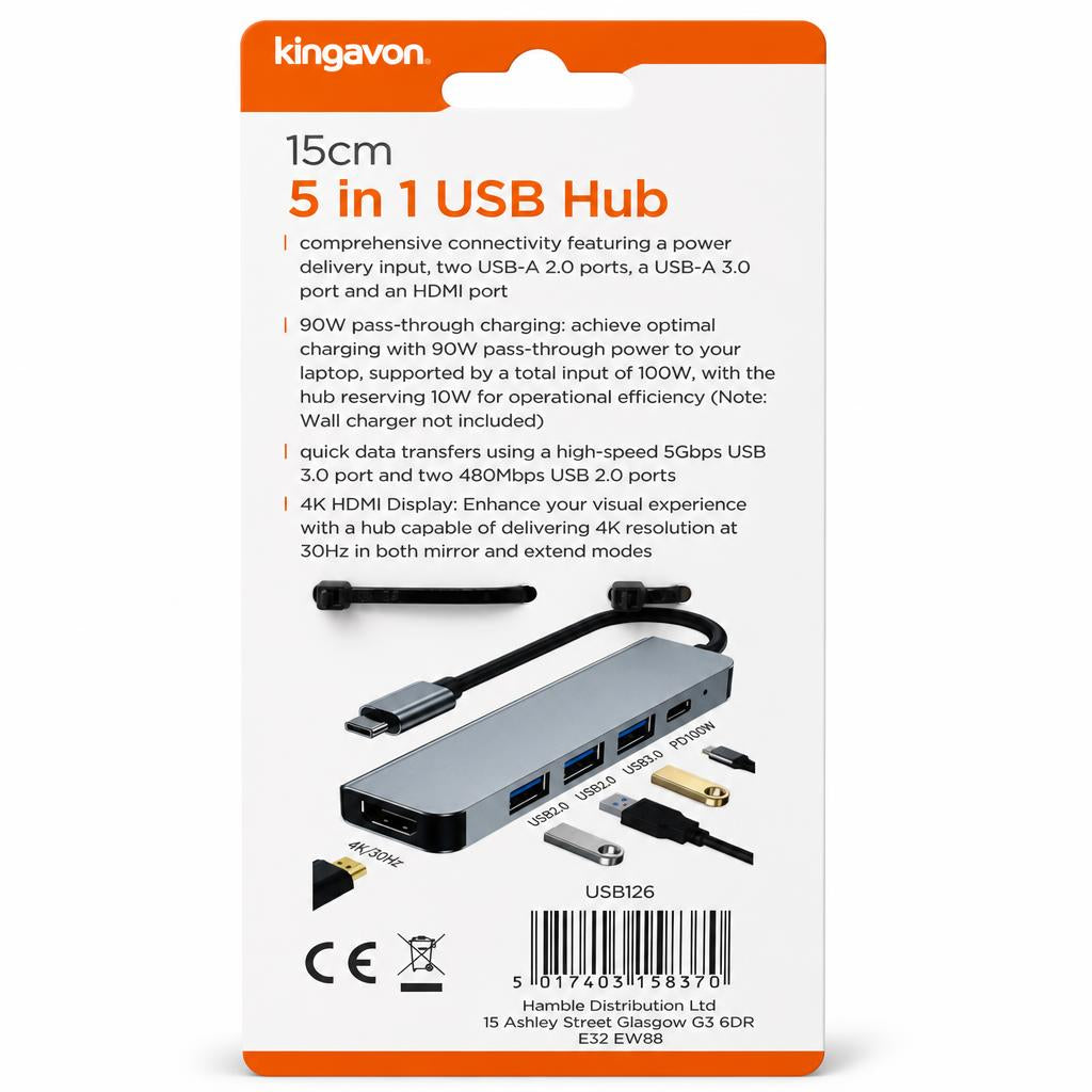 Kingavon 5 in 1 USB Hub packaging back view