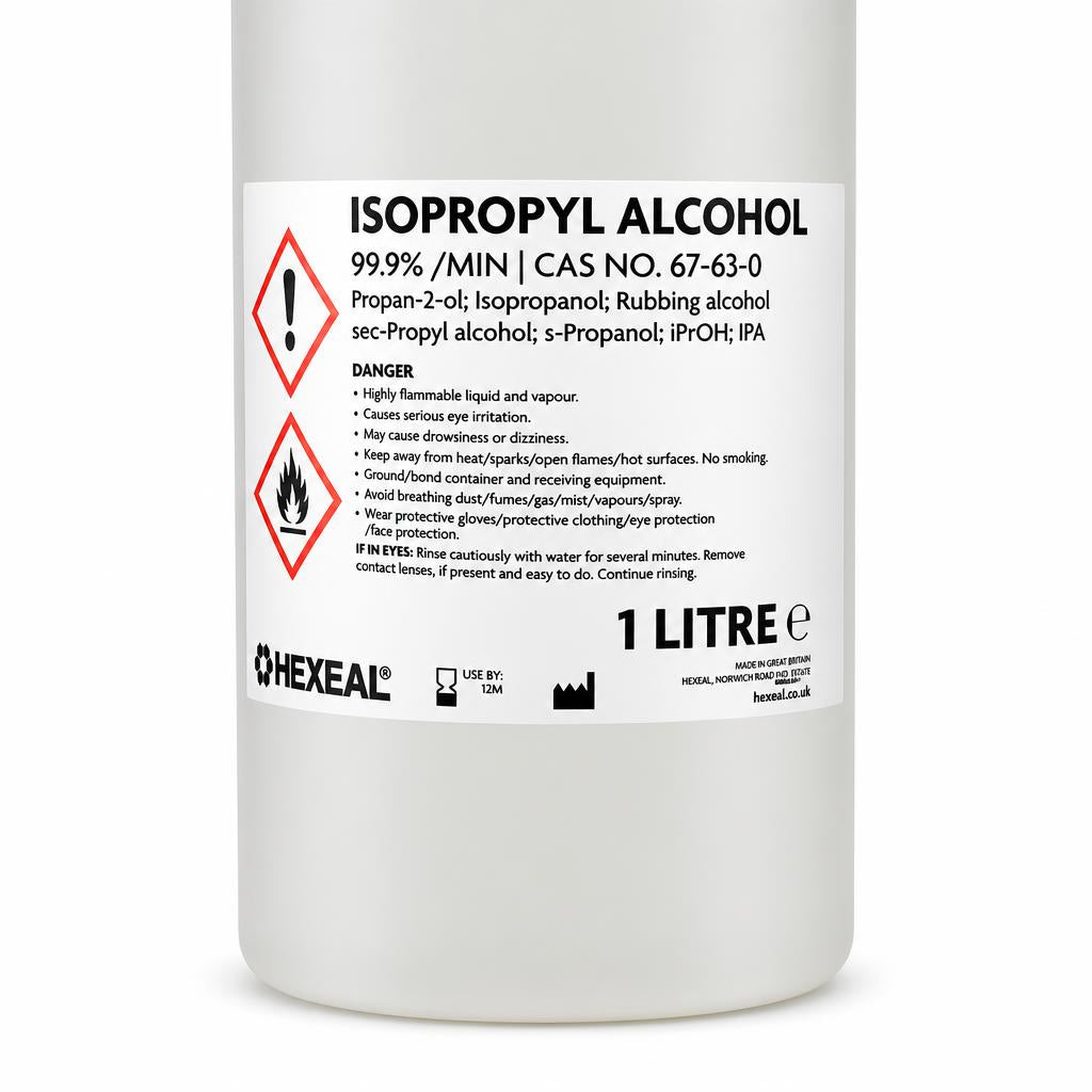 Label of Hexeal Isopropyl Alcohol showing safety warnings and details