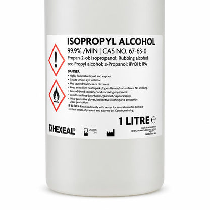 Label of Hexeal Isopropyl Alcohol showing safety warnings and details