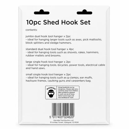 Back packaging information of Blackspur 10pc Shed Hook Set