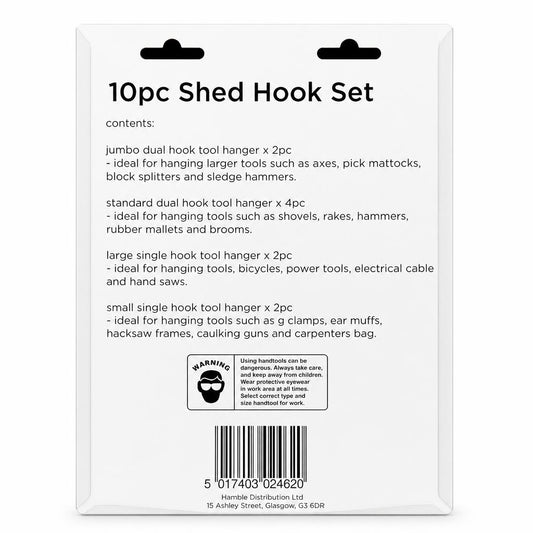 Back packaging information of Blackspur 10pc Shed Hook Set