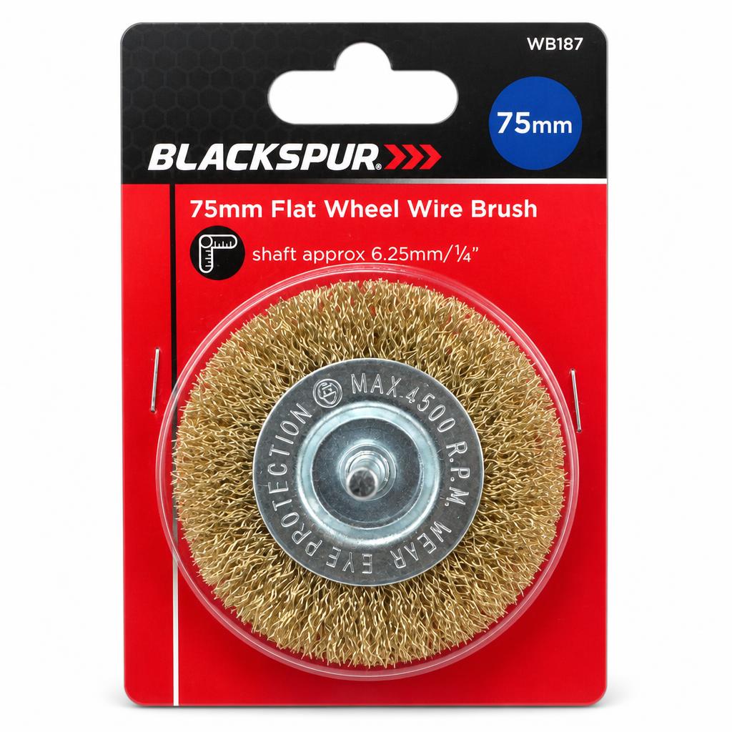Blackspur 75mm Flat Wheel Wire Brush packaging front