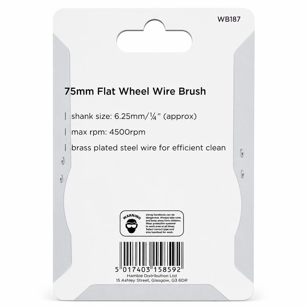 Back of Blackspur 75mm Flat Wheel Wire Brush packaging