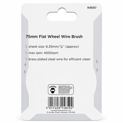 Back of Blackspur 75mm Flat Wheel Wire Brush packaging