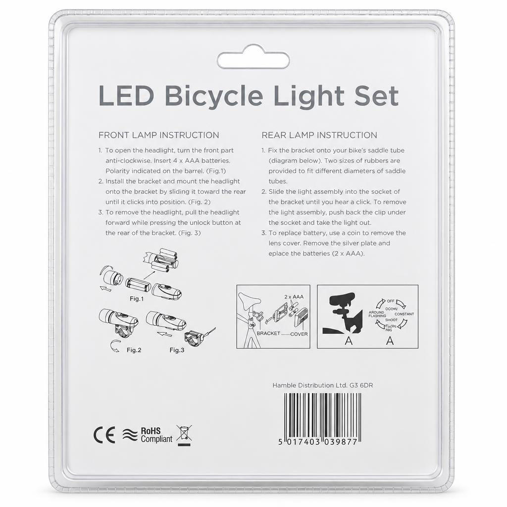 Kingavon LED Bicycle Light Set packaging back view