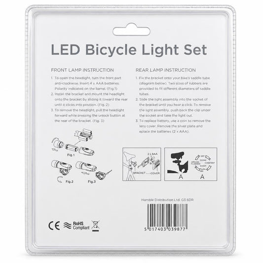 Kingavon LED Bicycle Light Set packaging back view