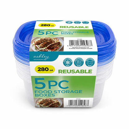 Top view of Ashley Housewares 5PC Food Storage Boxes package