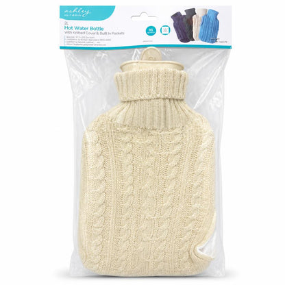 Ashley hot water bottle with cream knitted cover