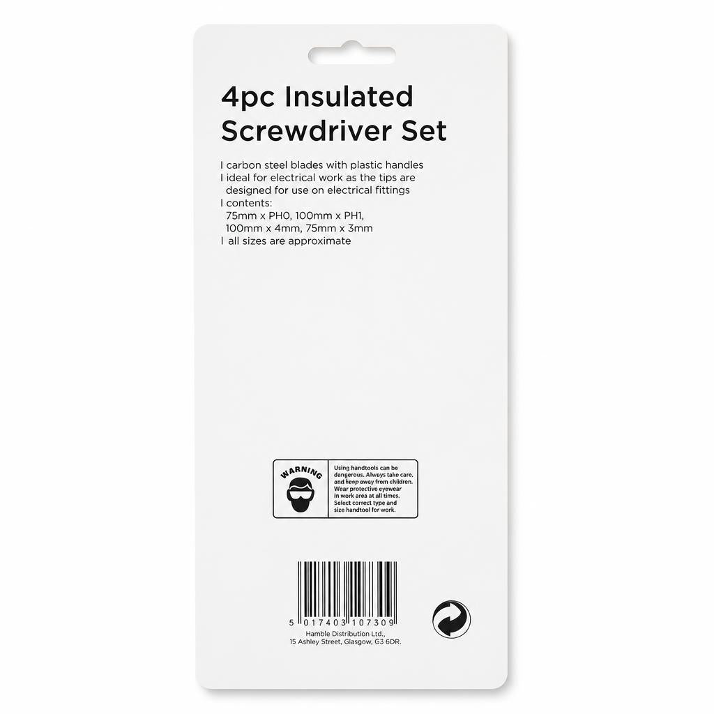 Blackspur 4pc Insulated Screwdriver Set packaging back