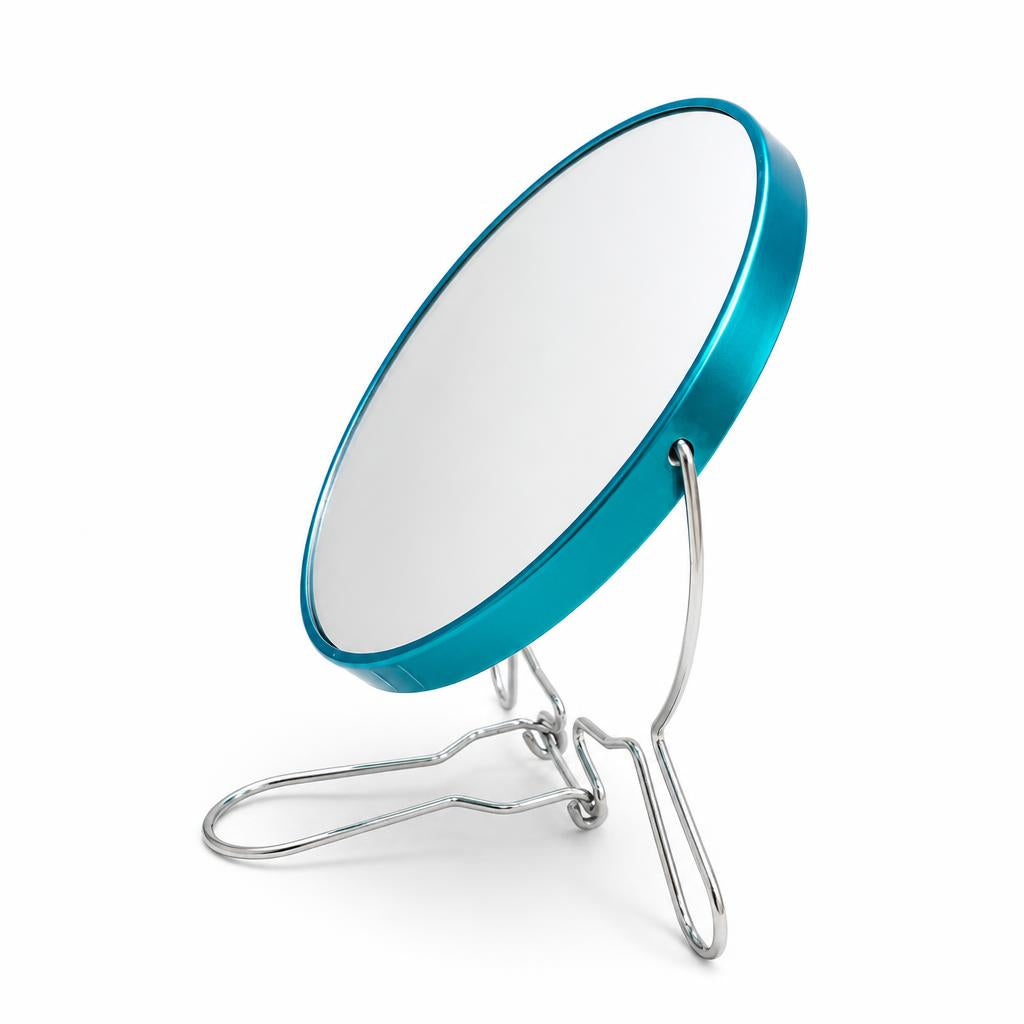 Folding mirror with chrome stand unfolded