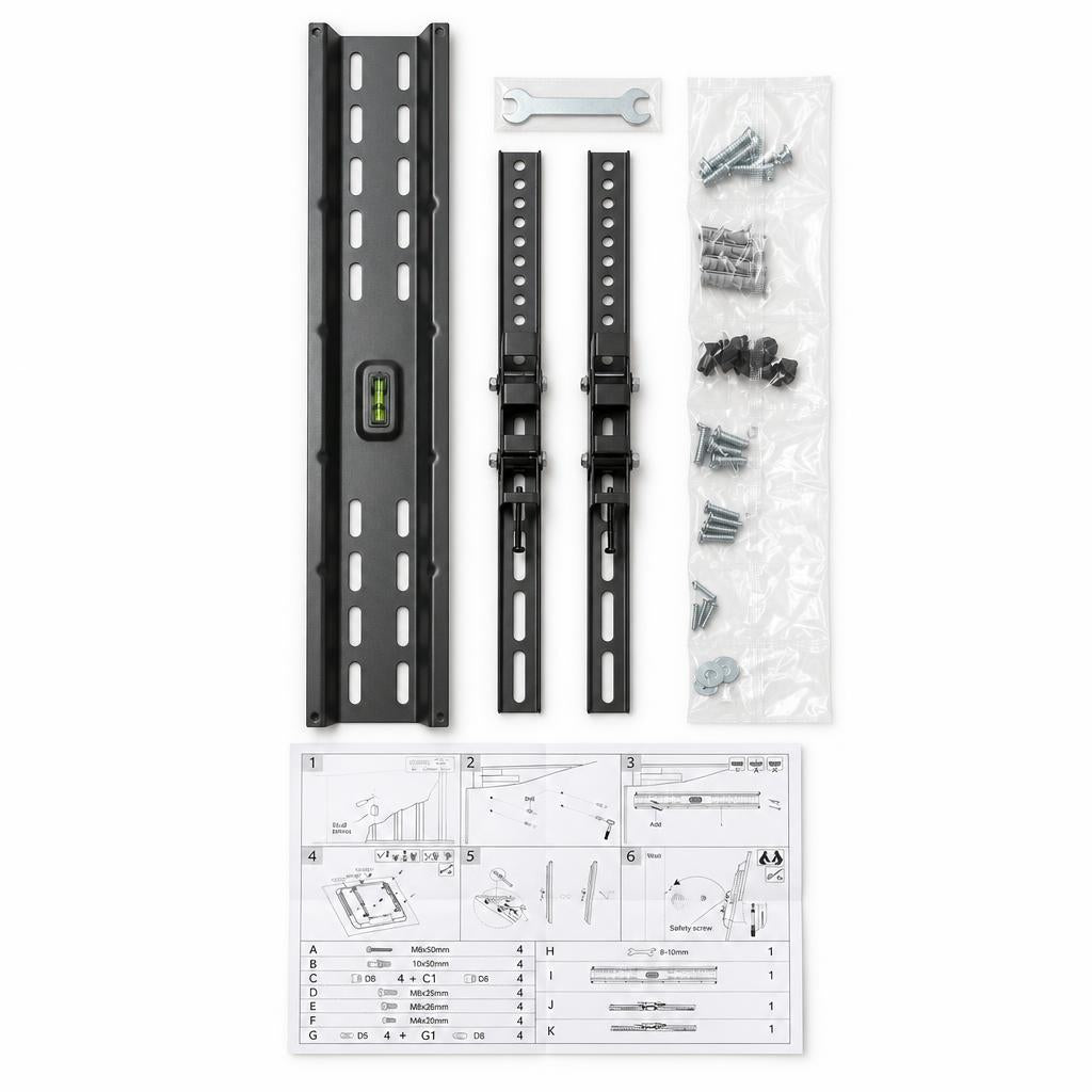 Contents of Kingavon TV Wall Mount including parts and instructions