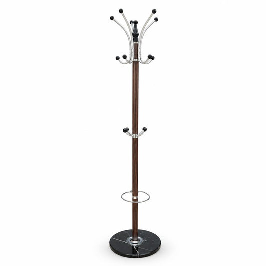 Wooden hat and coat stand with umbrella holder
