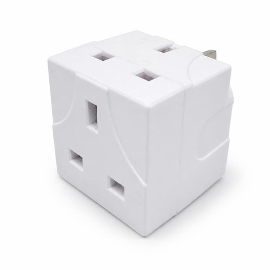 ELA 3-Way UK Plug Adapter in white, front view