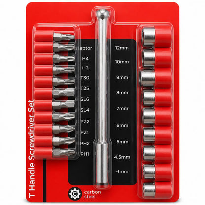 Close-up of Blackspur T Handle Screwdriver Set bits and sockets