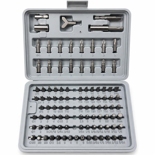 Open case displaying 100-piece security bit set