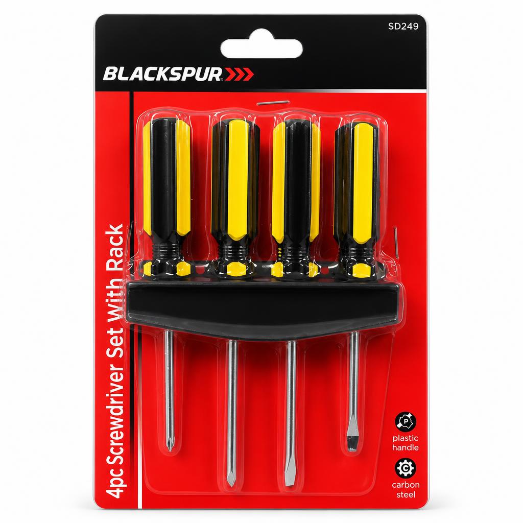 Blackspur 4pc Screwdriver Set with Rack - front view