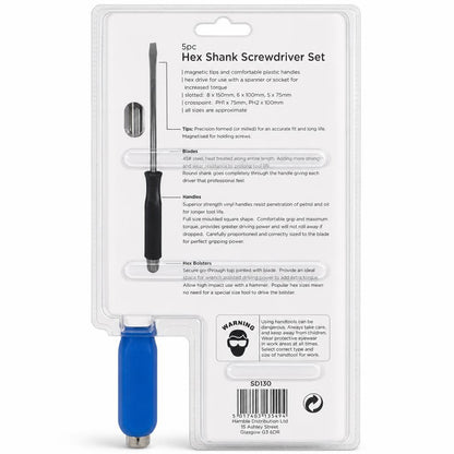 Back view of Blackspur 5pc Hex Shank Screwdriver Set packaging