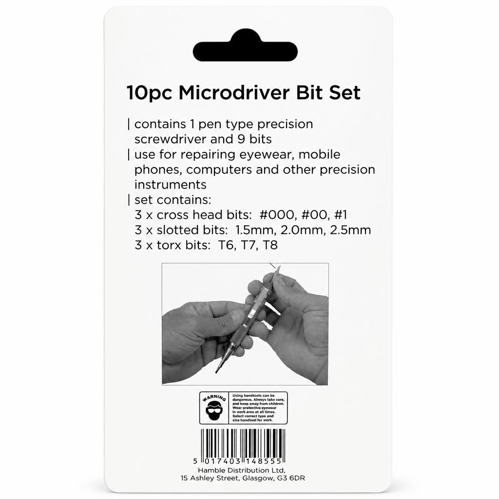 Blackspur 10pc Microdriver Bit Set packaging back