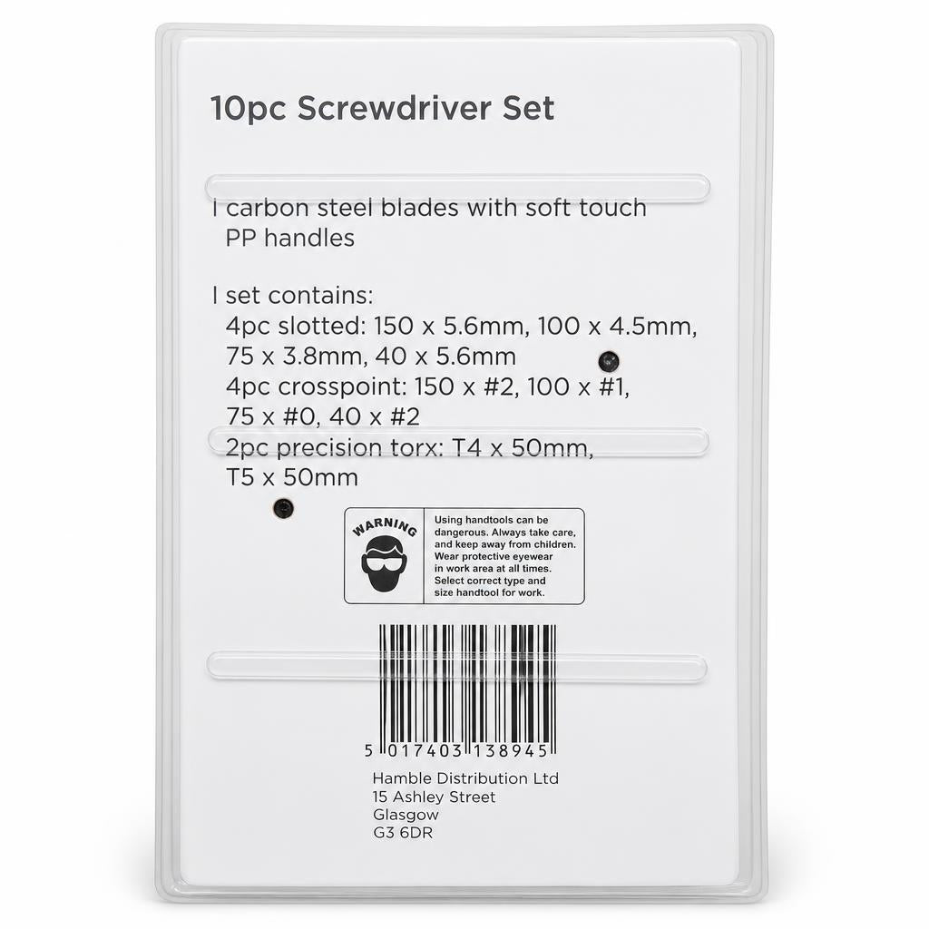Blackspur 10pc Screwdriver Set packaging back view