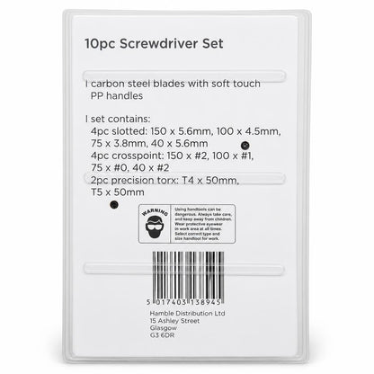 Blackspur 10pc Screwdriver Set packaging back view