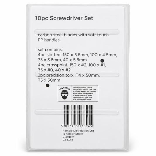 Blackspur 10pc Screwdriver Set packaging back view
