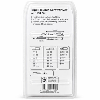 Blackspur 18pc Flexible Screwdriver and Bit Set packaging back view