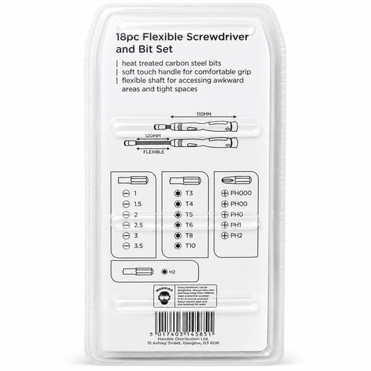 Blackspur 18pc Flexible Screwdriver and Bit Set packaging back view